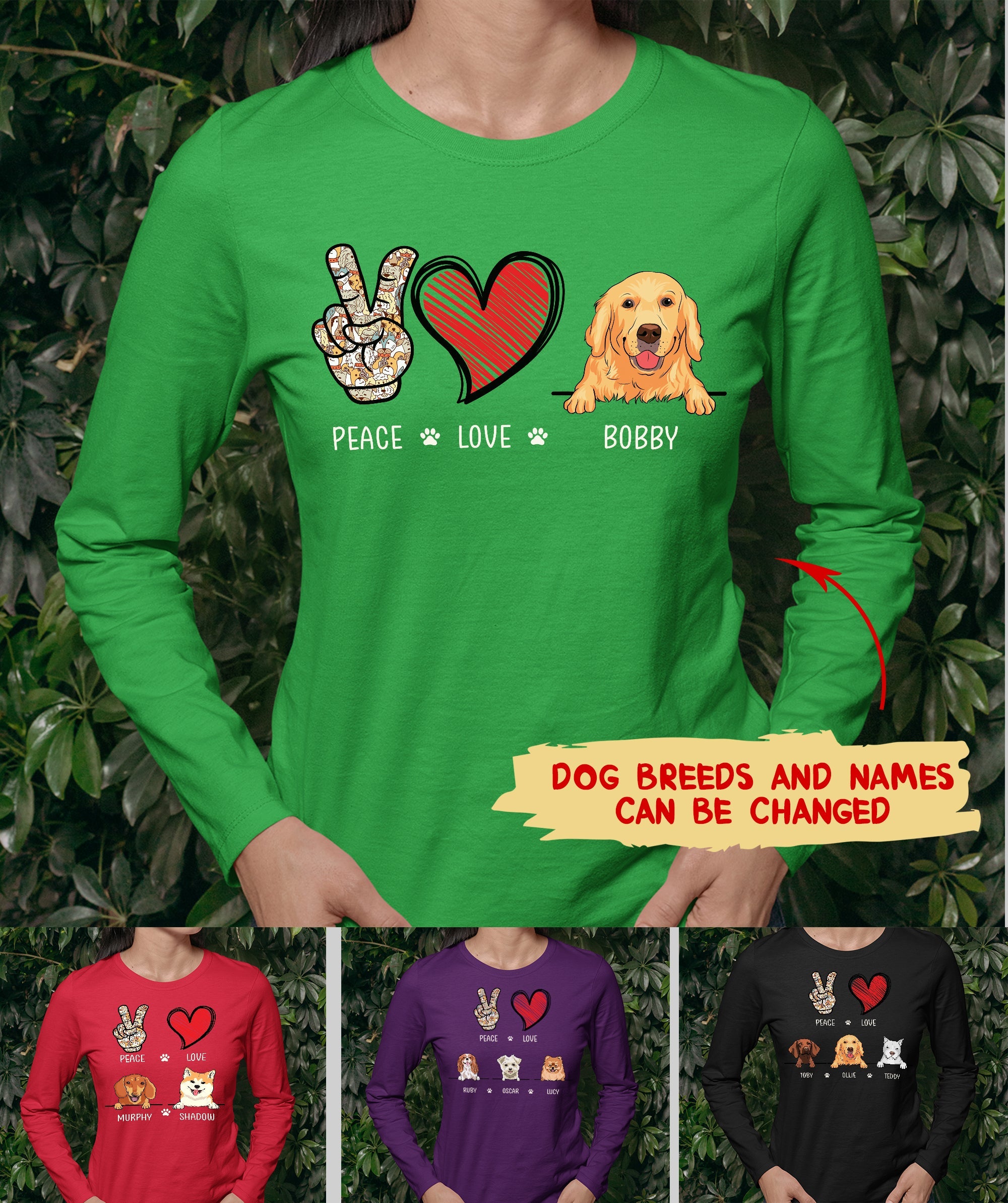 Peace Love Dog - Customizable Personalized Long Sleeve Pet Lover T-shirt