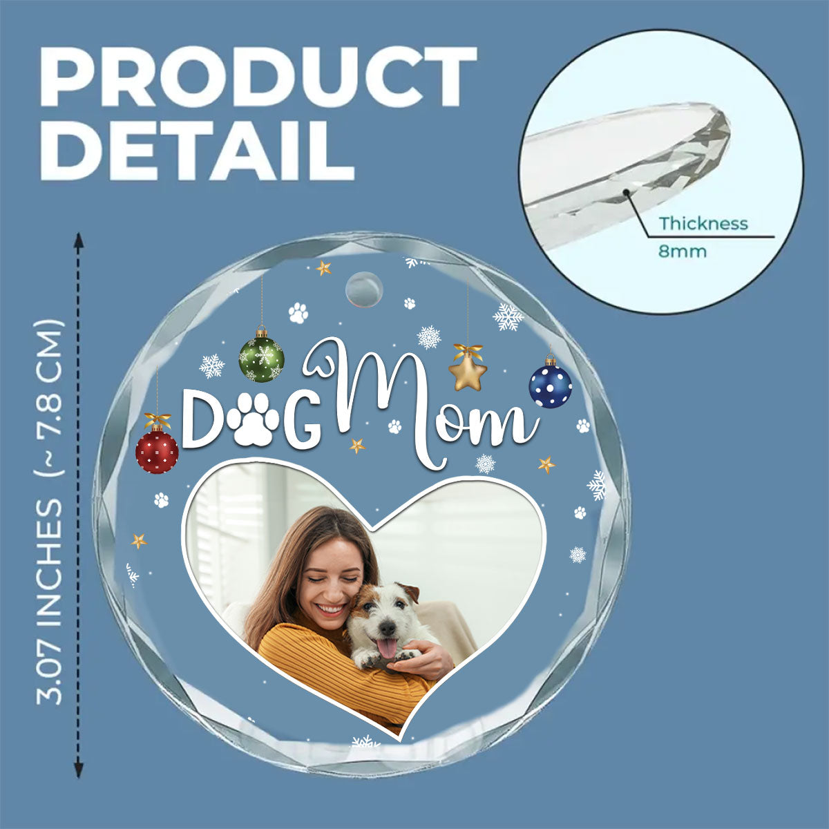 Personalized Dog Mom Photo Glass Ornament - Ideal Gift for Special Occasions