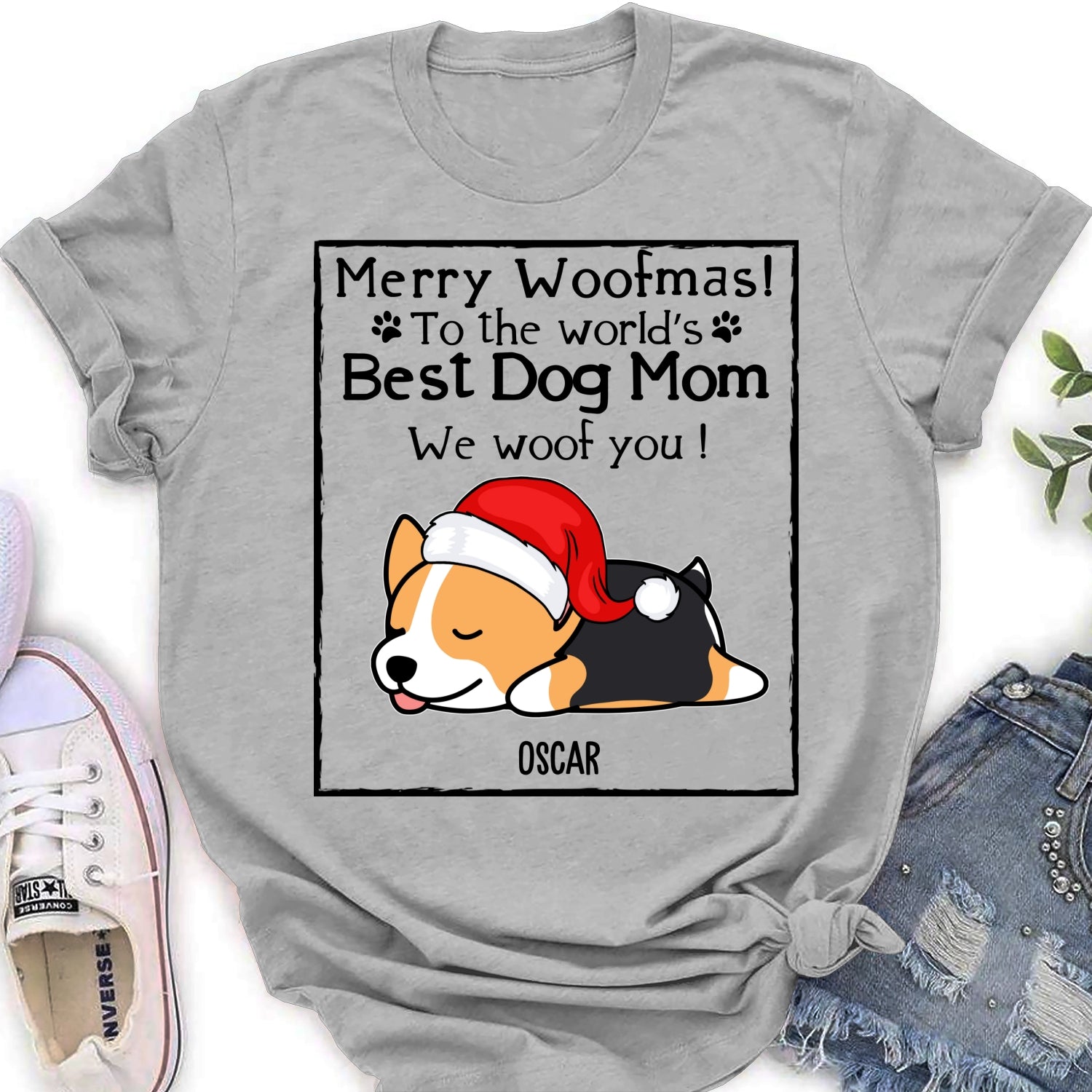 Personalized Christmas Woof Dog Mom and Dad Women's T-shirt - Ideal Gift for Pet Lovers