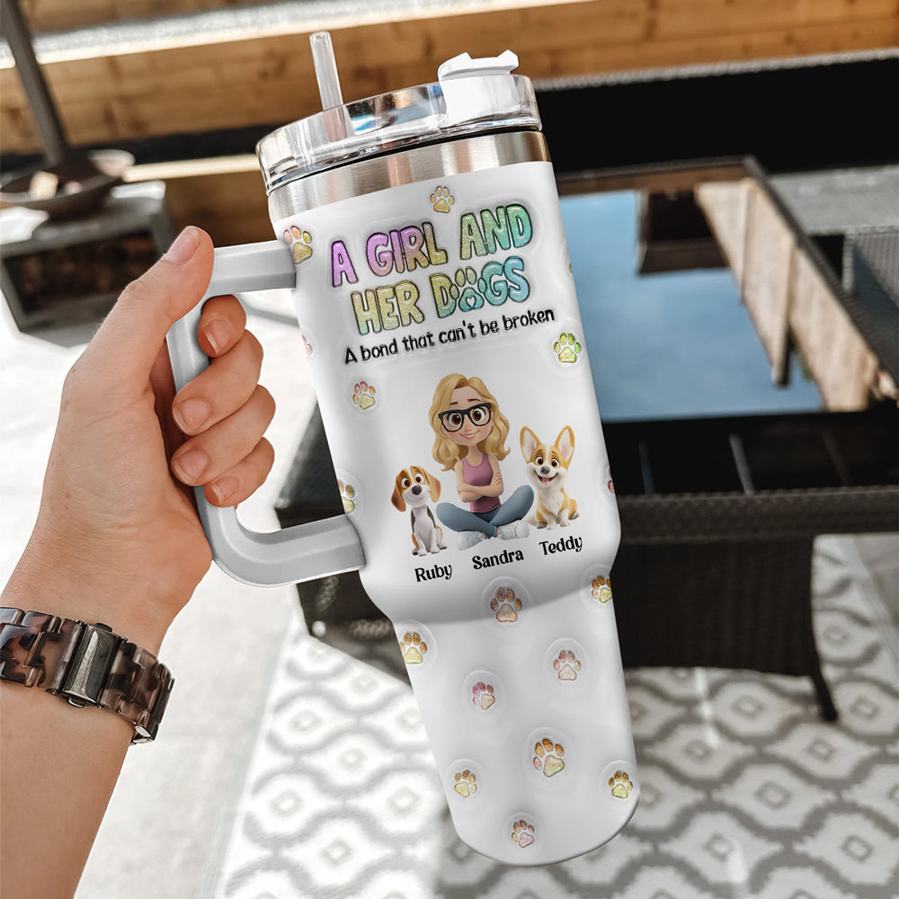 Personalized 3D Inflated Effect Tumbler: A Girl And Her Dog Design