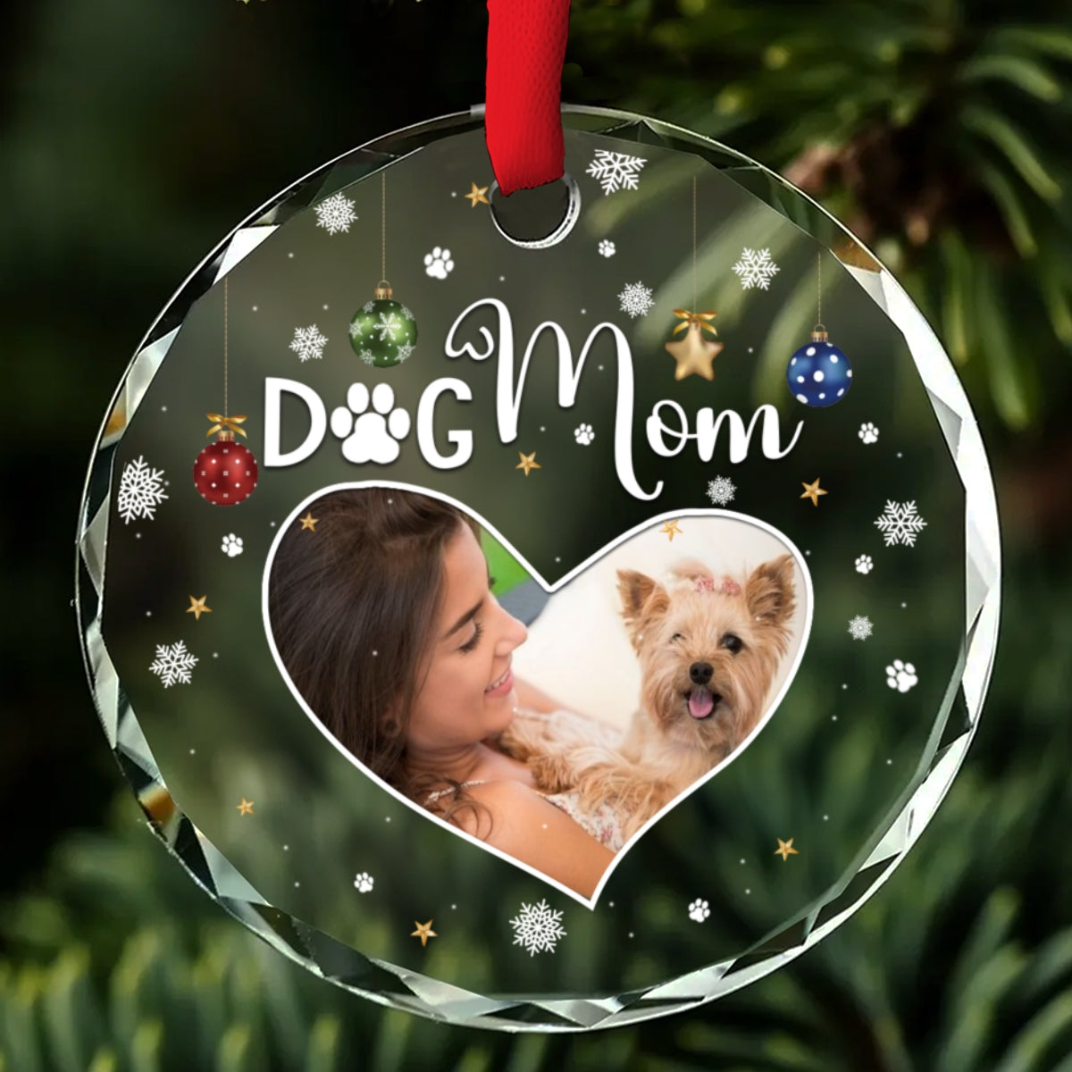 Personalized Dog Mom Photo Glass Ornament - Ideal Gift for Special Occasions