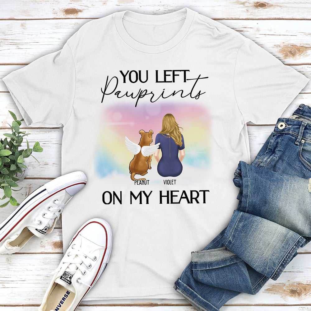 Personalized 'You Left Pawprints' Unisex Memorial T-shirt for Pet Lovers