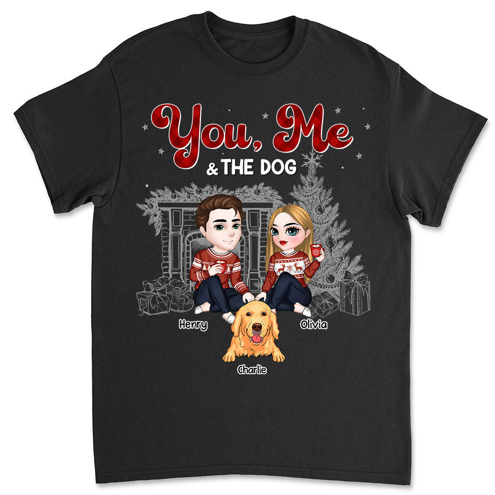 Personalized Couple and Dogs Christmas Unisex T-shirt - Ideal Gift for Pet Lovers
