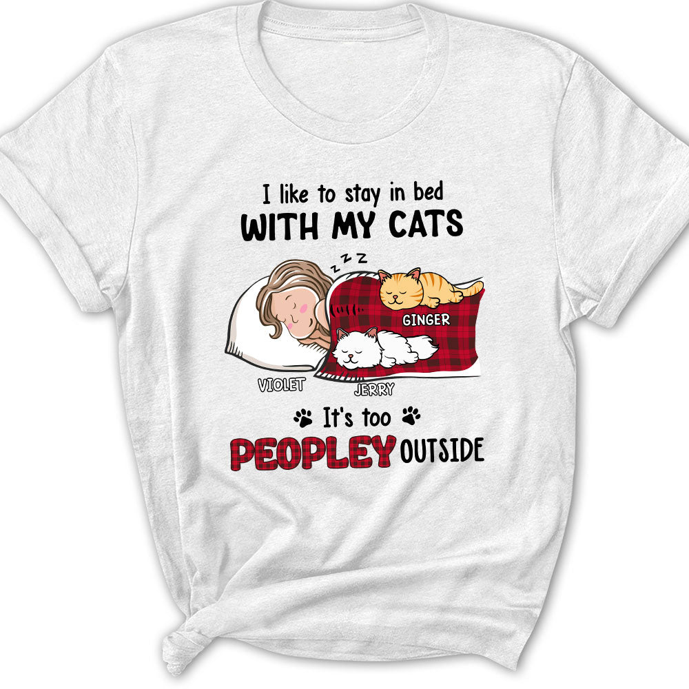 Personalized Custom Women's 'Like To Stay In Bed Cat' T-shirt - Ideal Gift for Pet Lovers