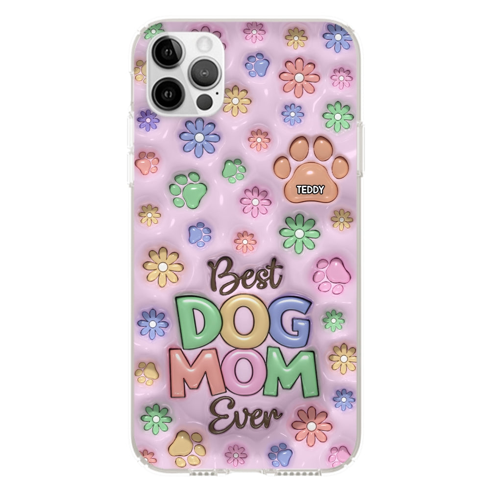 Customizable 3D Inflated Effect Dog Mom Flower And Paw Personalized Phone Case