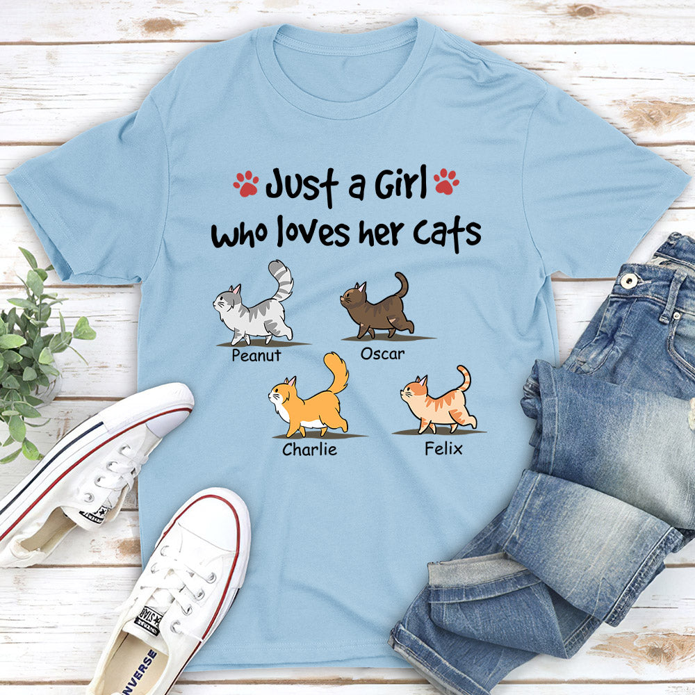 Personalized Just A Girl With Cats Unisex T - shirt: Ideal Gift for Pet Lovers