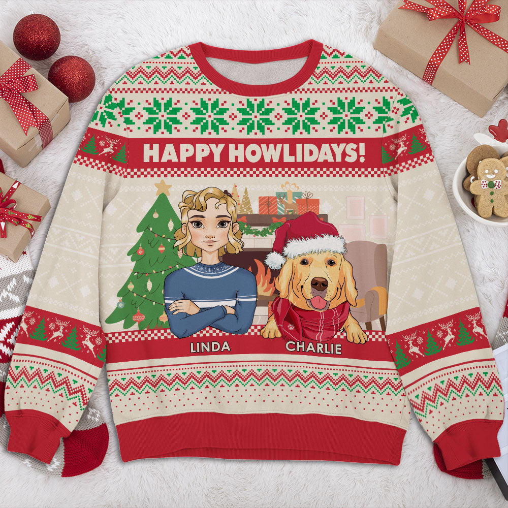 Happy Howlidays - Customizable All-Over Print Personalized Sweatshirt for Pet Lovers