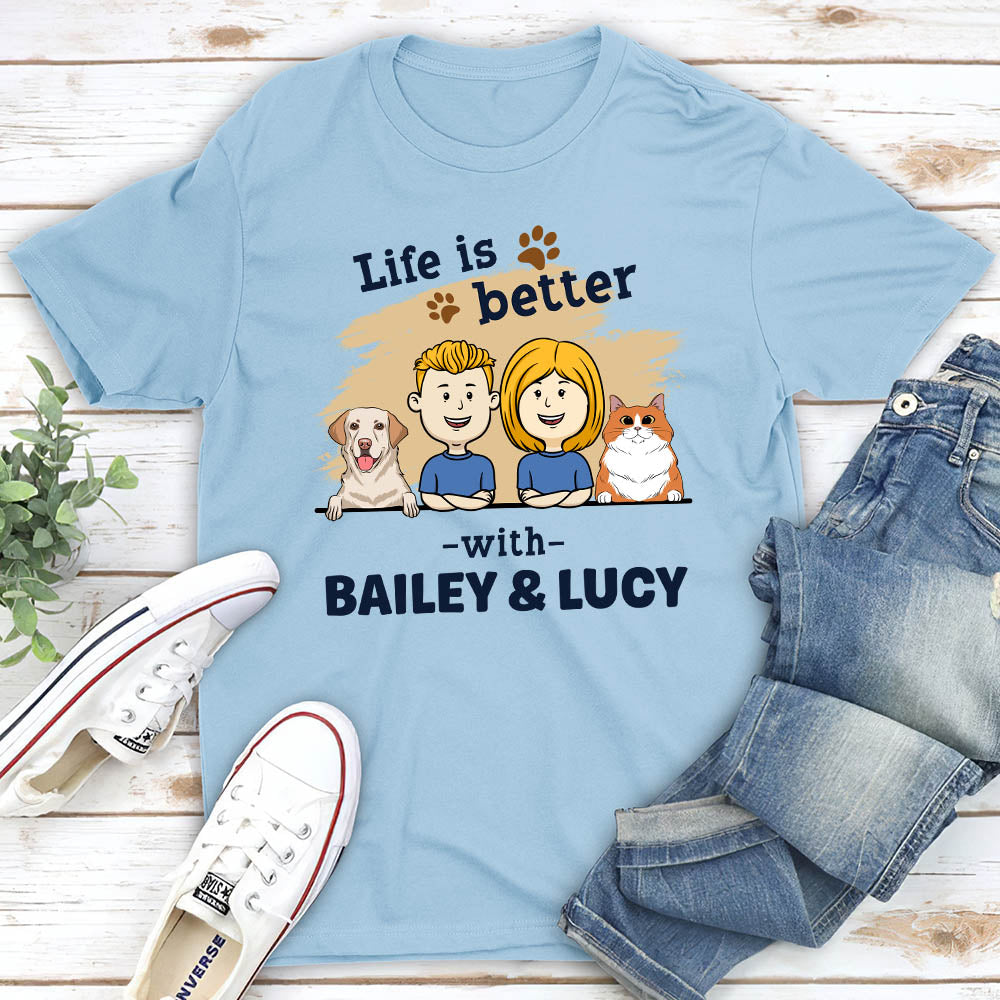 Personalized Custom Unisex Couple & Pet T-shirt - Ideal Gift for Pet Lovers