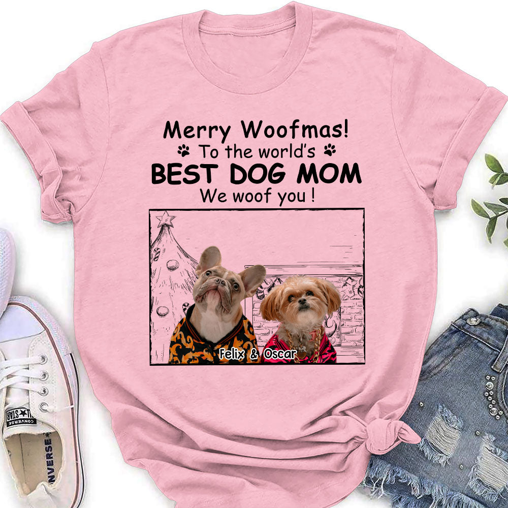 Customizable Christmas Photo Women's T-shirt - Ideal for Dog Moms