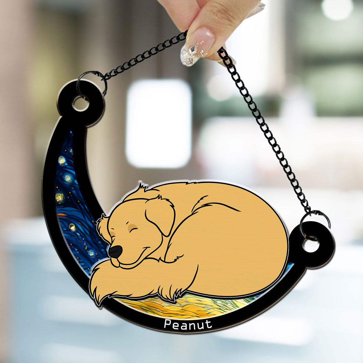 Personalized Curled Dog Sleeping On The Moon Suncatcher - Ideal Home Decor & Gift