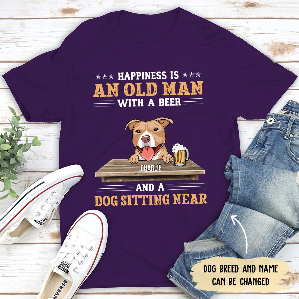Personalized Unisex 'Old Man With Beer And Dog' T-shirt - Ideal Gift for Pet Lovers