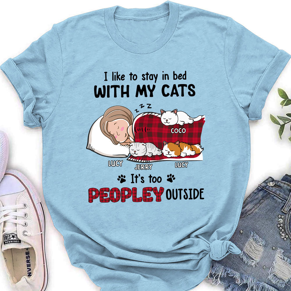 Personalized Custom Women's 'Like To Stay In Bed Cat' T-shirt - Ideal Gift for Pet Lovers