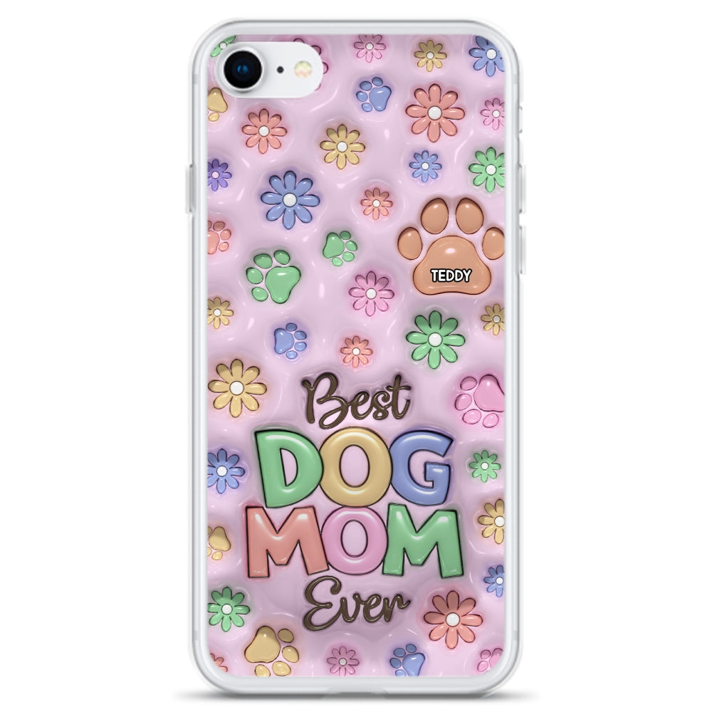 Customizable 3D Inflated Effect Dog Mom Flower And Paw Personalized Phone Case