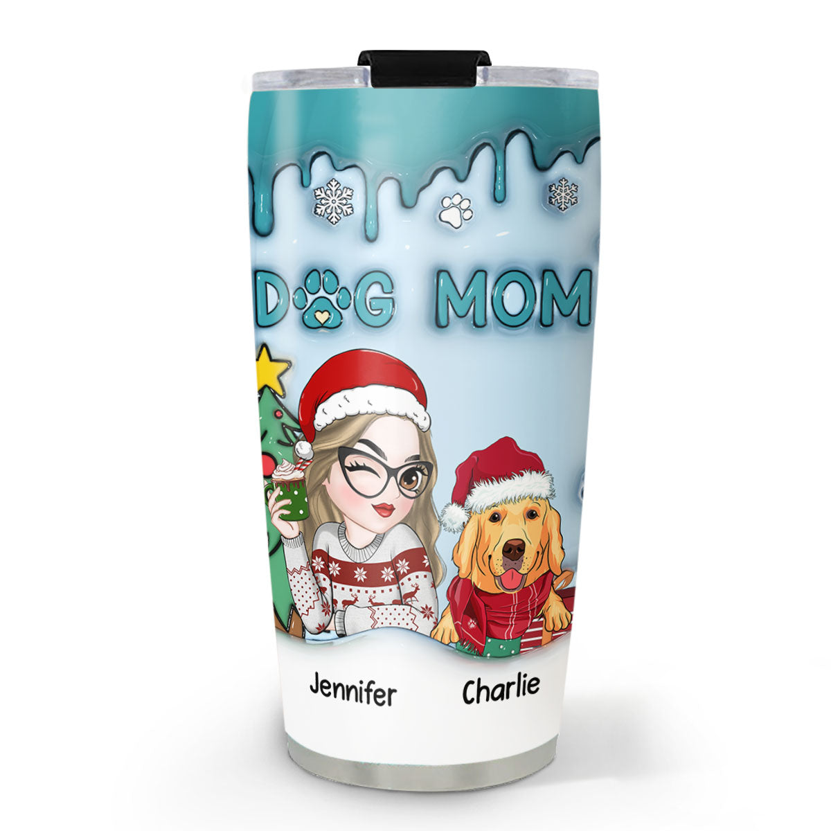 Personalized 3D Inflated Effect Christmas Tumbler for Dog Moms