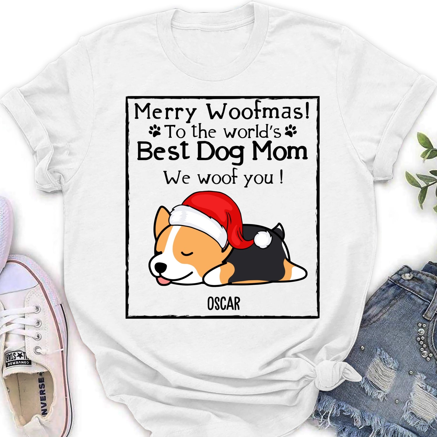 Personalized Christmas Woof Dog Mom and Dad Women's T-shirt - Ideal Gift for Pet Lovers