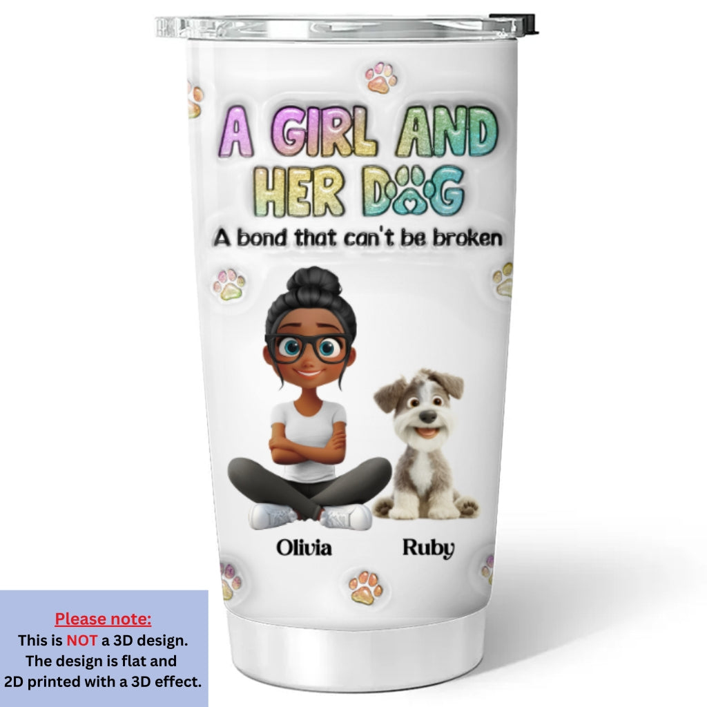 Personalized 3D Inflated Effect Tumbler: A Girl And Her Dog Design