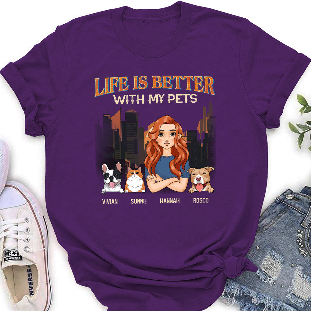 Personalized Women's 'Life Is Better With My Pets' T-shirt - Ideal Gift for Pet Lovers