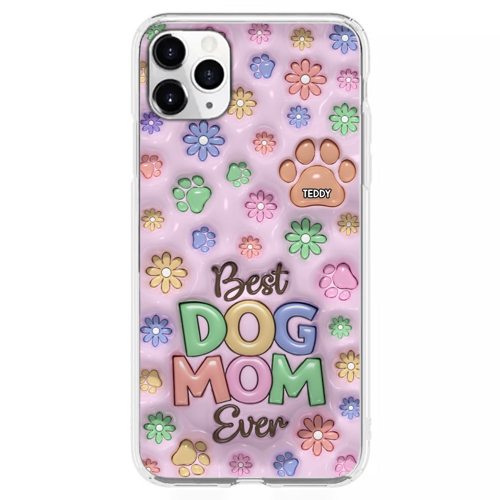 Customizable 3D Inflated Effect Dog Mom Flower And Paw Personalized Phone Case
