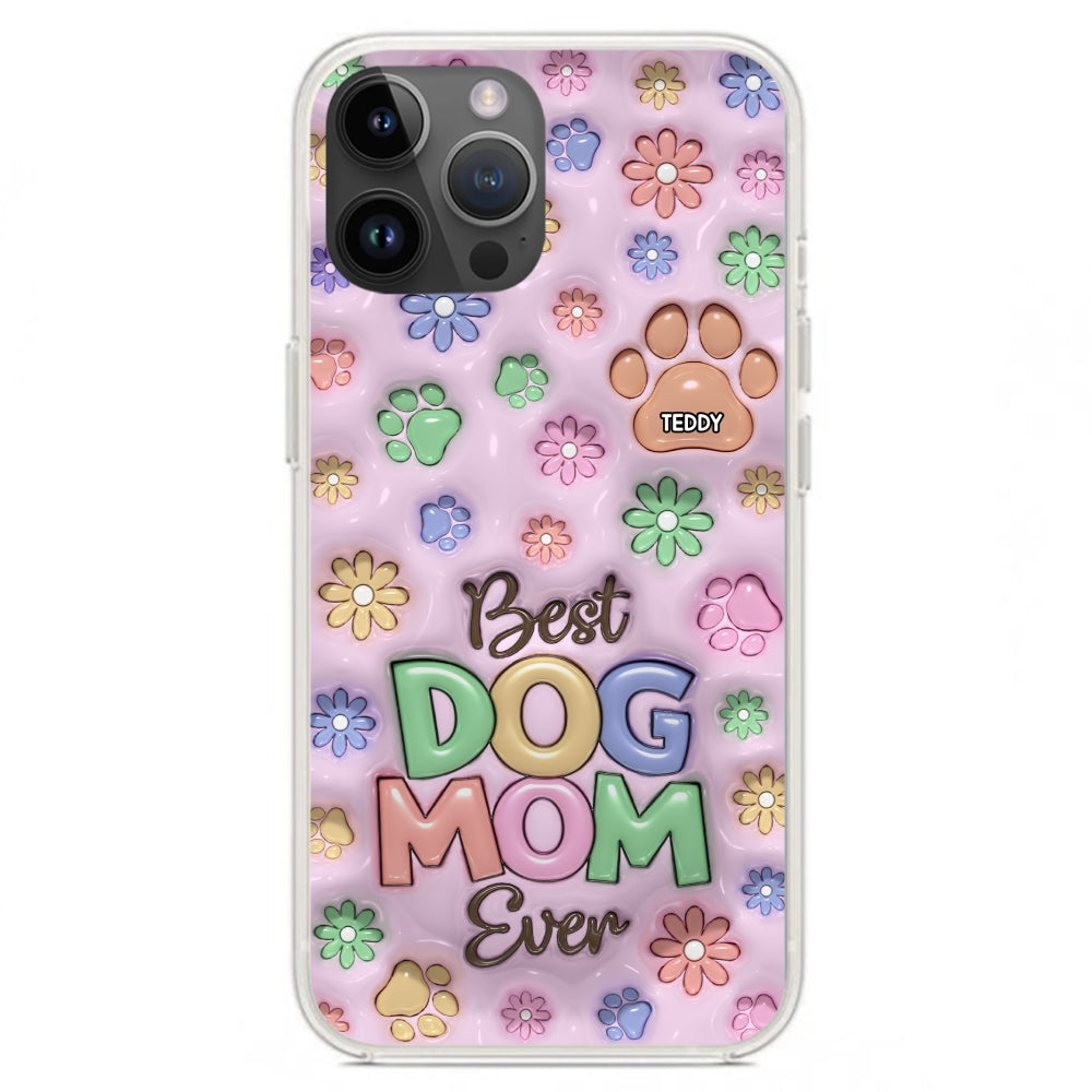 Customizable 3D Inflated Effect Dog Mom Flower And Paw Personalized Phone Case