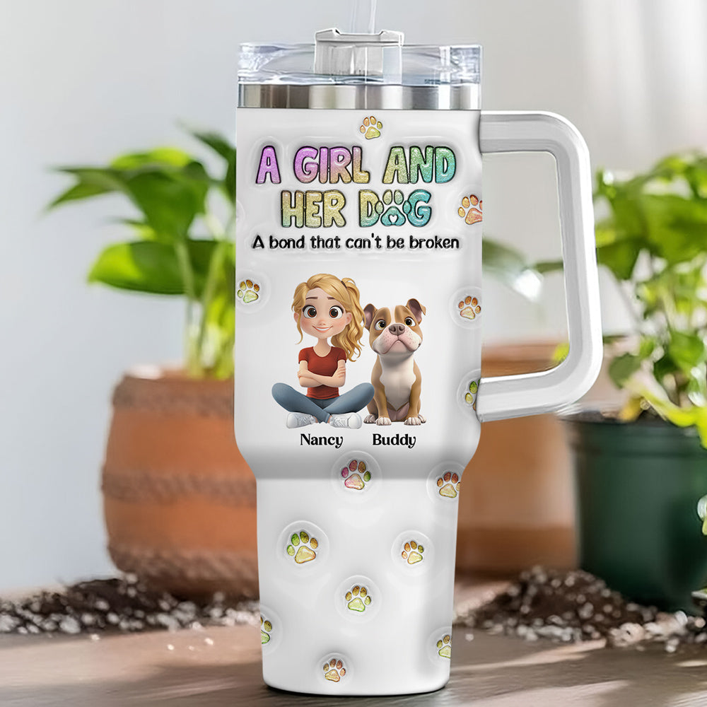 Personalized 3D Inflated Effect Tumbler: A Girl And Her Dog Design