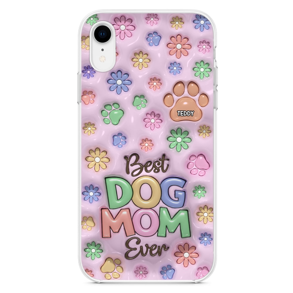 Customizable 3D Inflated Effect Dog Mom Flower And Paw Personalized Phone Case
