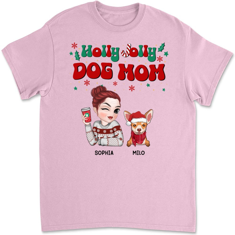 Customizable Unisex Dog Mom Christmas T-shirt - Ideal Gift for Pet Lovers