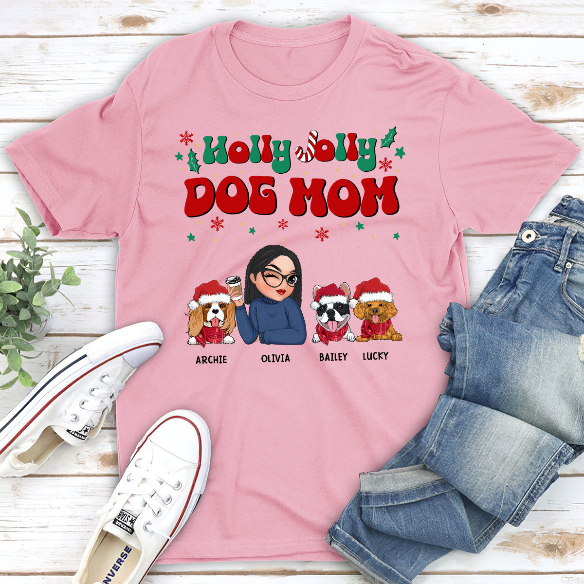 Customizable Unisex Dog Mom Christmas T-shirt - Ideal Gift for Pet Lovers
