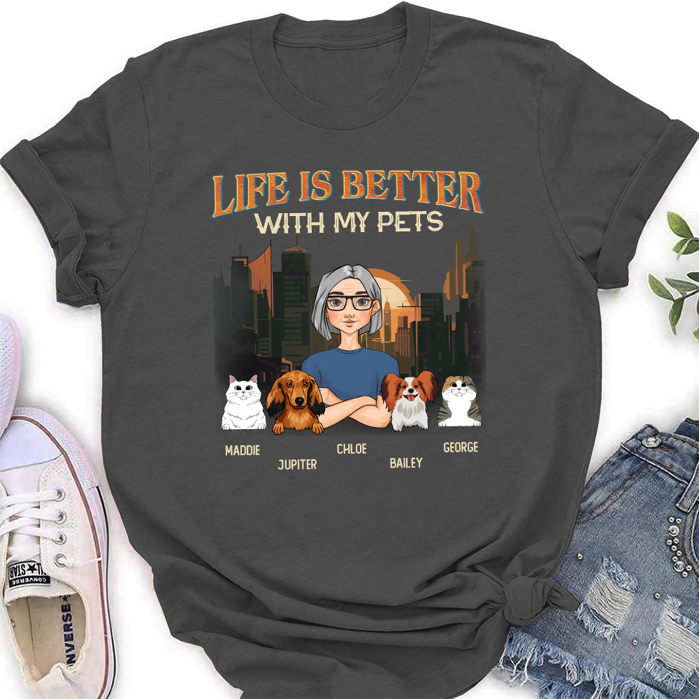 Personalized Women's 'Life Is Better With My Pets' T-shirt - Ideal Gift for Pet Lovers