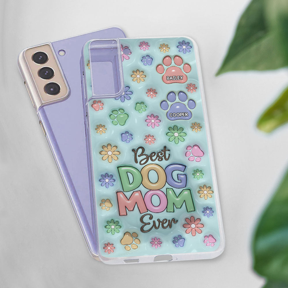 Customizable 3D Inflated Effect Dog Mom Flower And Paw Personalized Phone Case