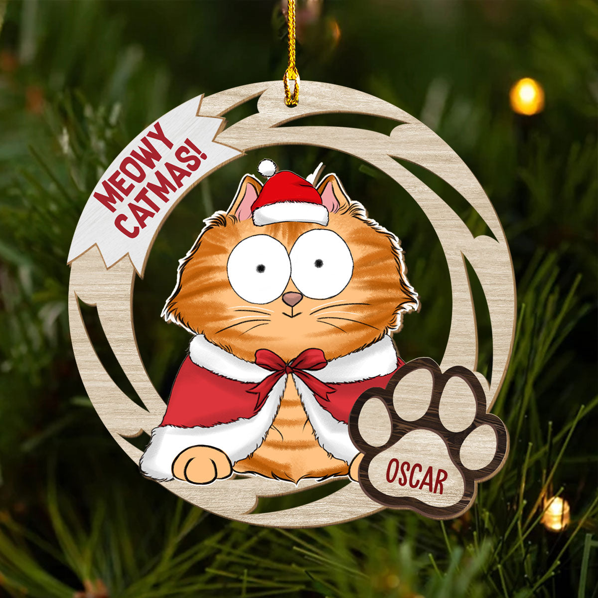 Meowy Catmas - Customizable Single - Layered Personalized Wood Christmas Ornament