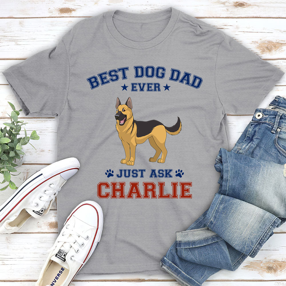 Best Dog Dad Personalized Custom Unisex T-shirt in Red and Blue