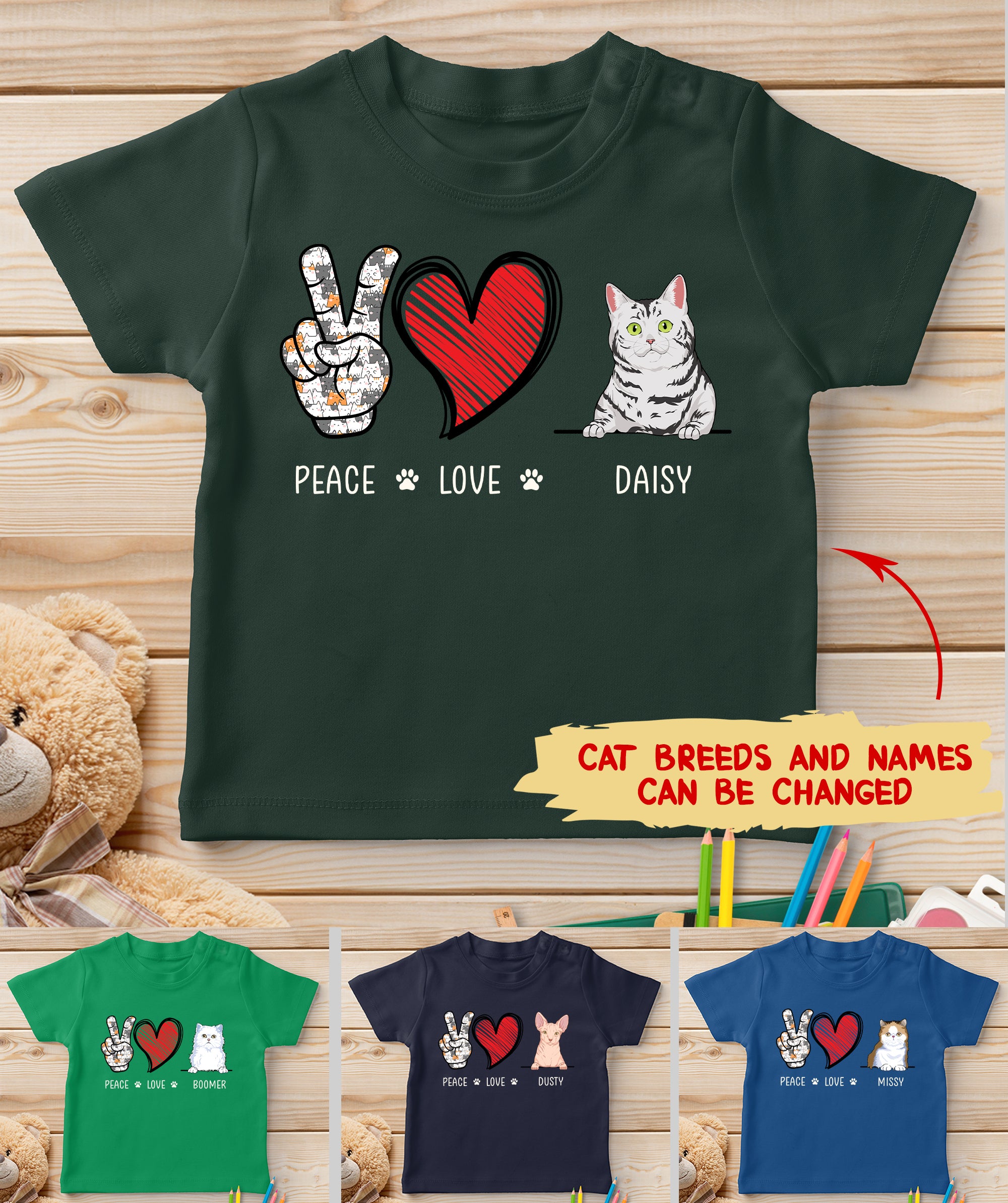 Peace Love Cat - Customizable Youth T-shirt for Cat Lovers