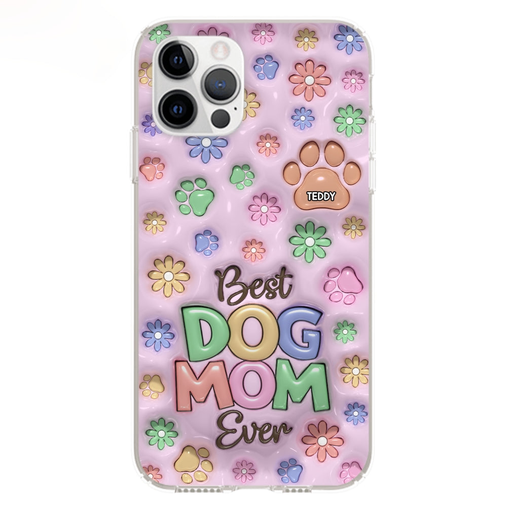 Customizable 3D Inflated Effect Dog Mom Flower And Paw Personalized Phone Case