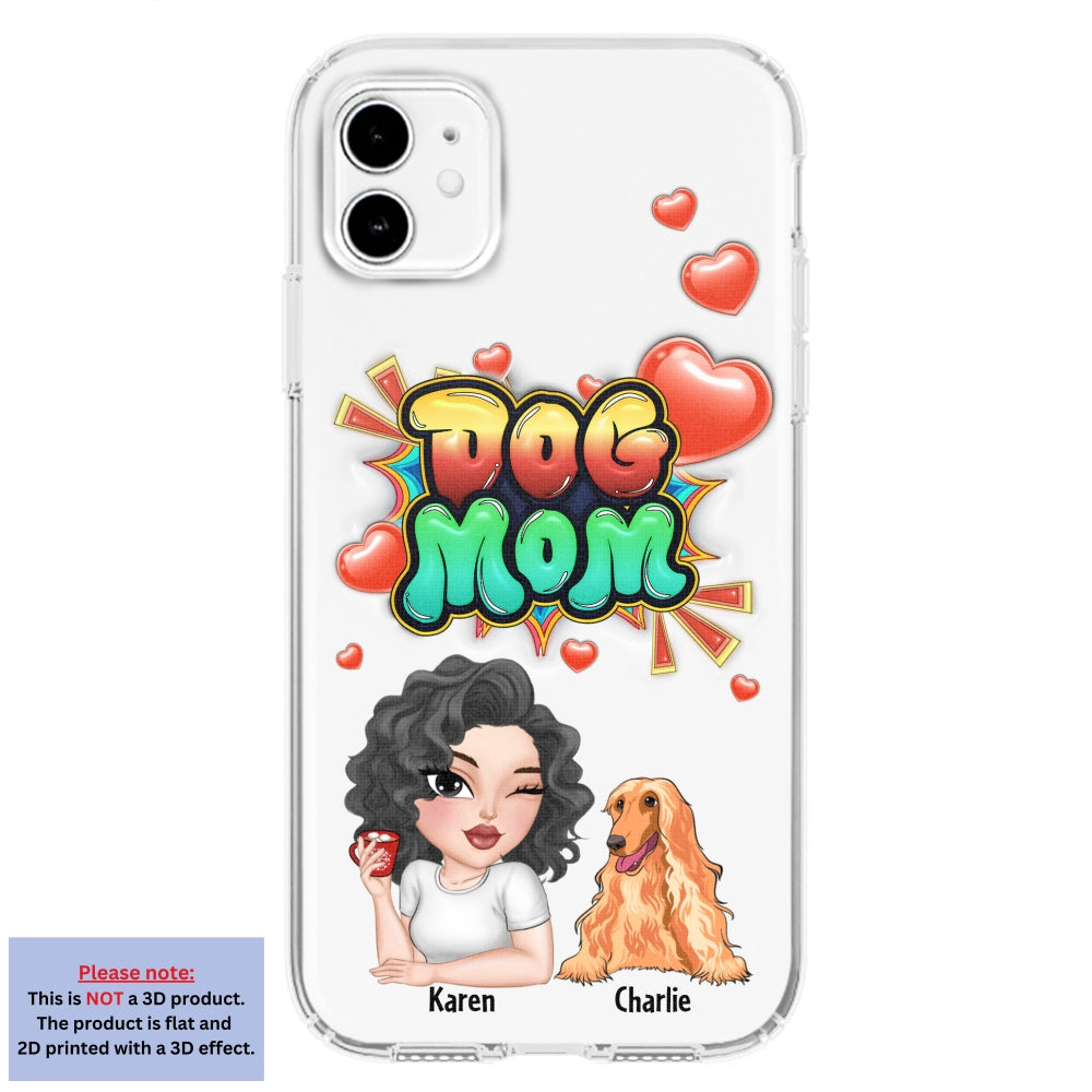 Personalized 3D Inflated Effect Dog Mom Gradient Phone Case - Customizable for Smartphones