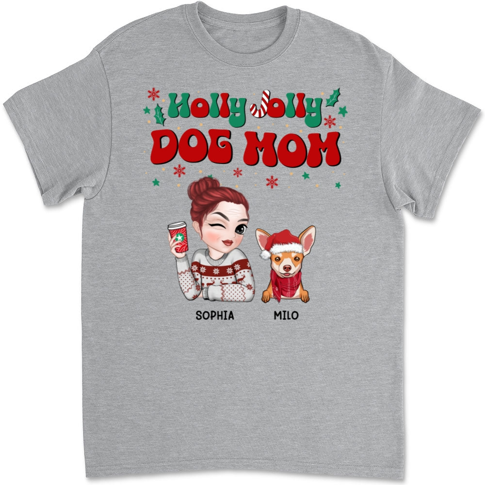 Customizable Unisex Dog Mom Christmas T-shirt - Ideal Gift for Pet Lovers