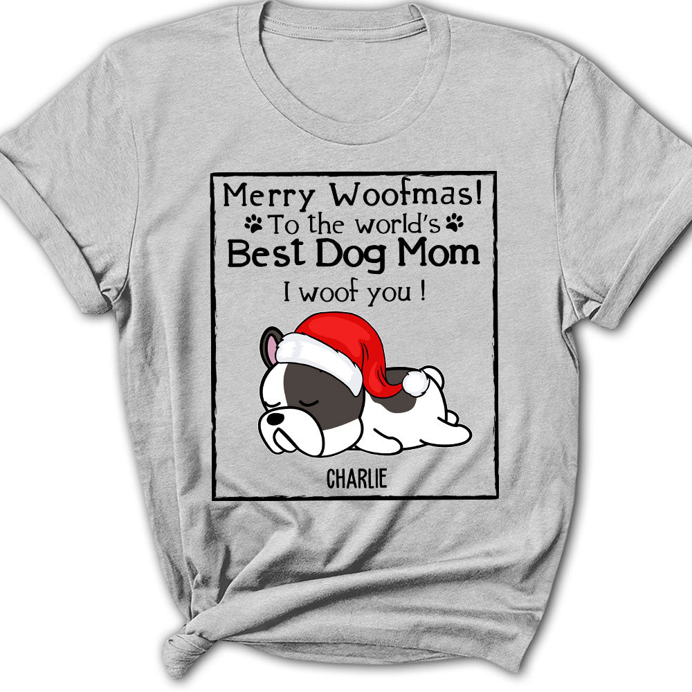 Personalized Christmas Woof Dog Mom and Dad Women's T-shirt - Ideal Gift for Pet Lovers