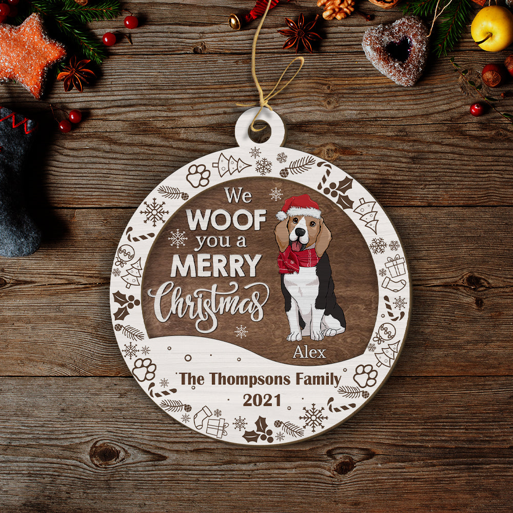 We Woof You A Merry Christmas - Customizable 2-Layered Personalized Wood Christmas Ornament