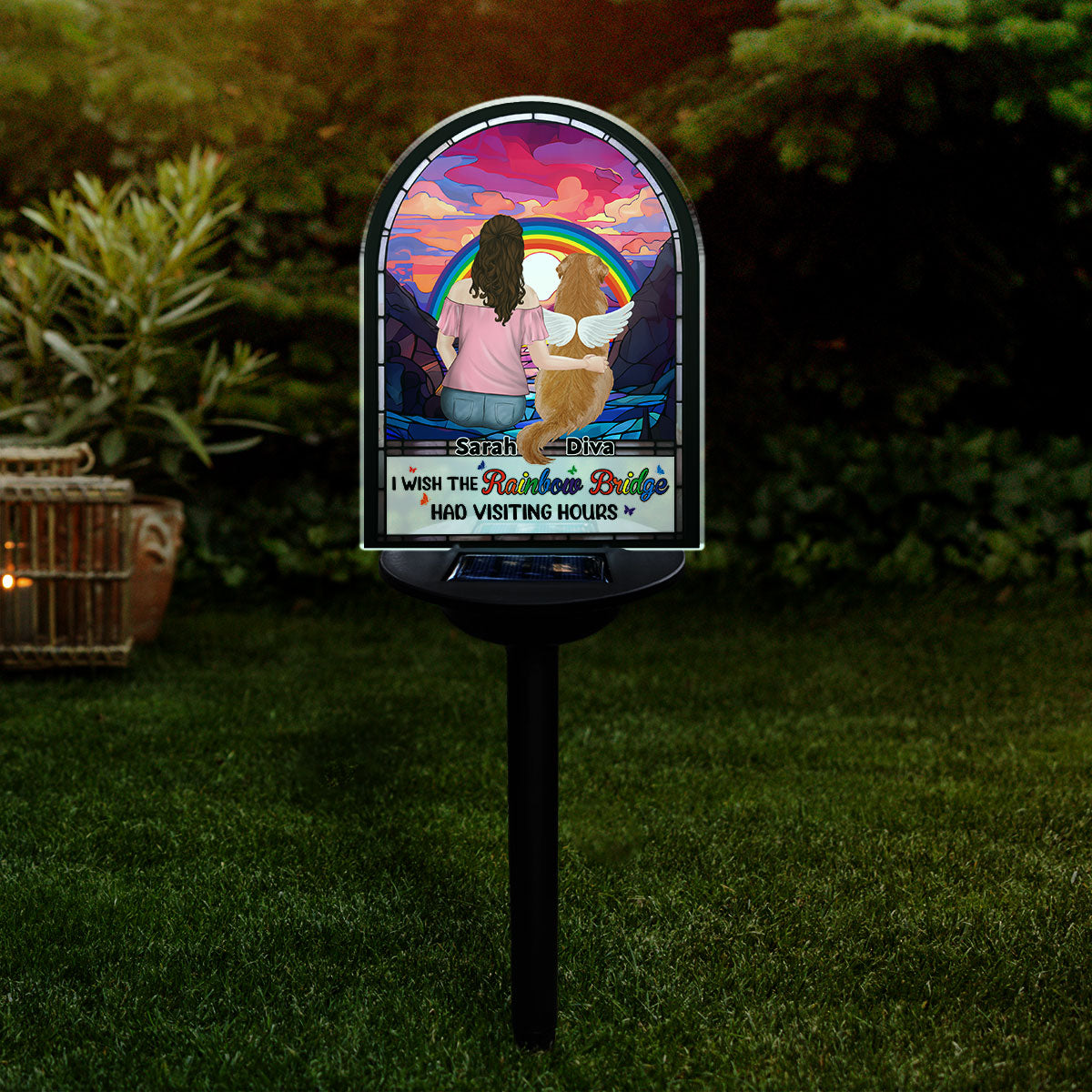 Personalized Rainbow Bridge Custom Solar Light with Visiting Hours Tribute