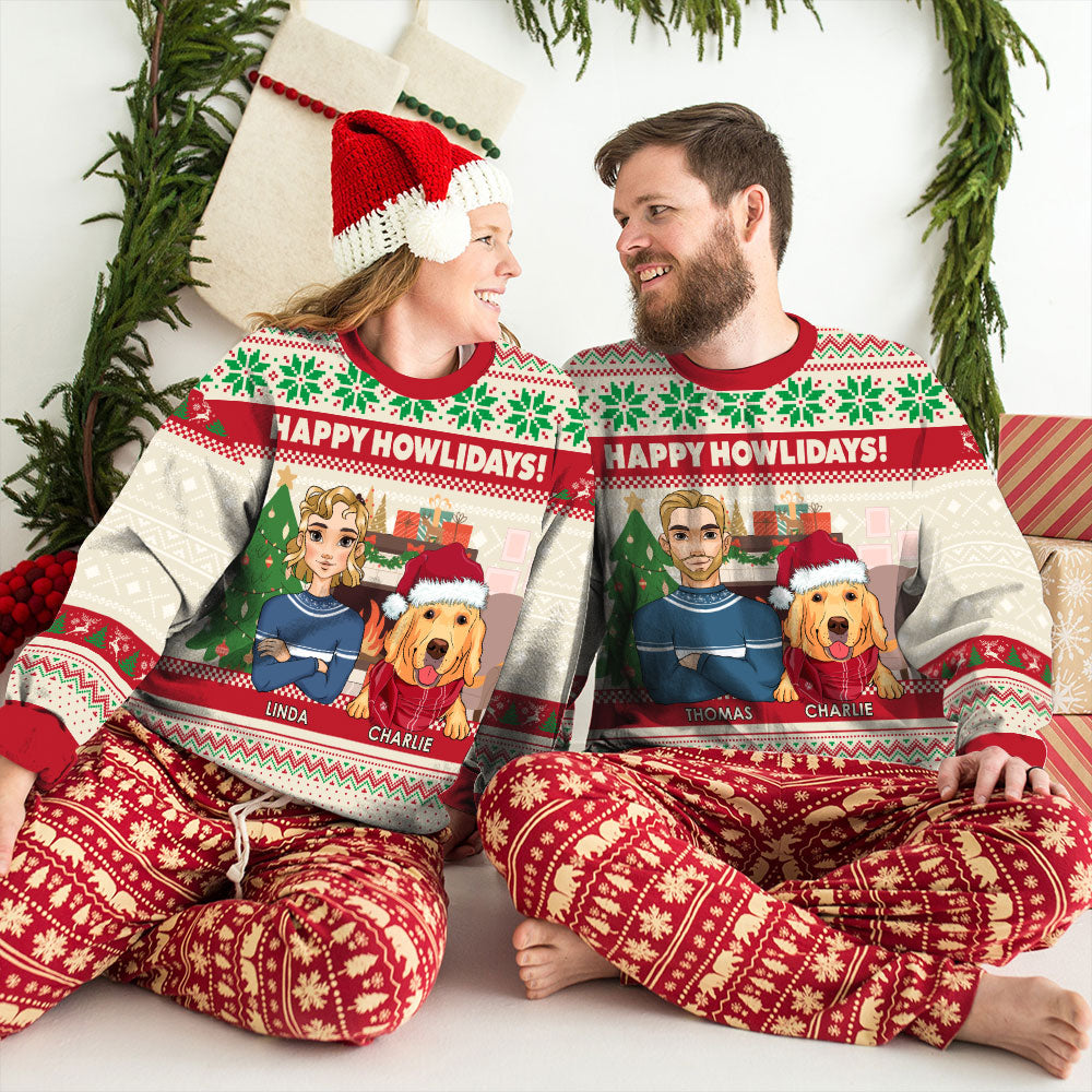 Happy Howlidays - Customizable All-Over Print Personalized Sweatshirt for Pet Lovers