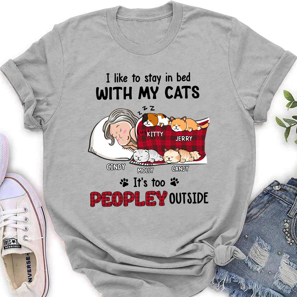 Personalized Custom Women's 'Like To Stay In Bed Cat' T-shirt - Ideal Gift for Pet Lovers