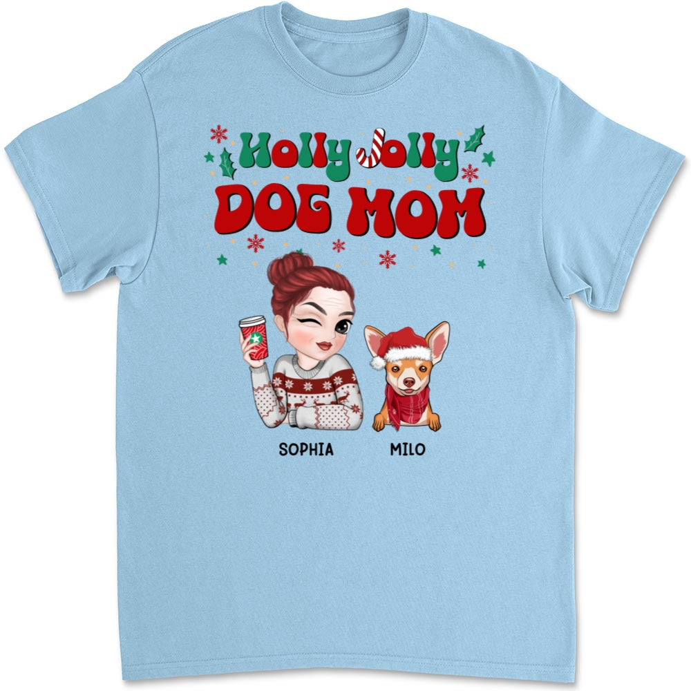 Customizable Unisex Dog Mom Christmas T-shirt - Ideal Gift for Pet Lovers