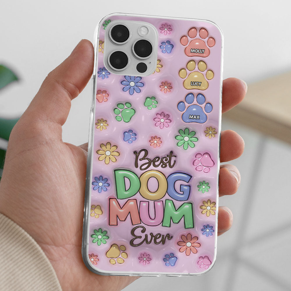 Customizable 3D Inflated Effect Dog Mom Flower And Paw Personalized Phone Case