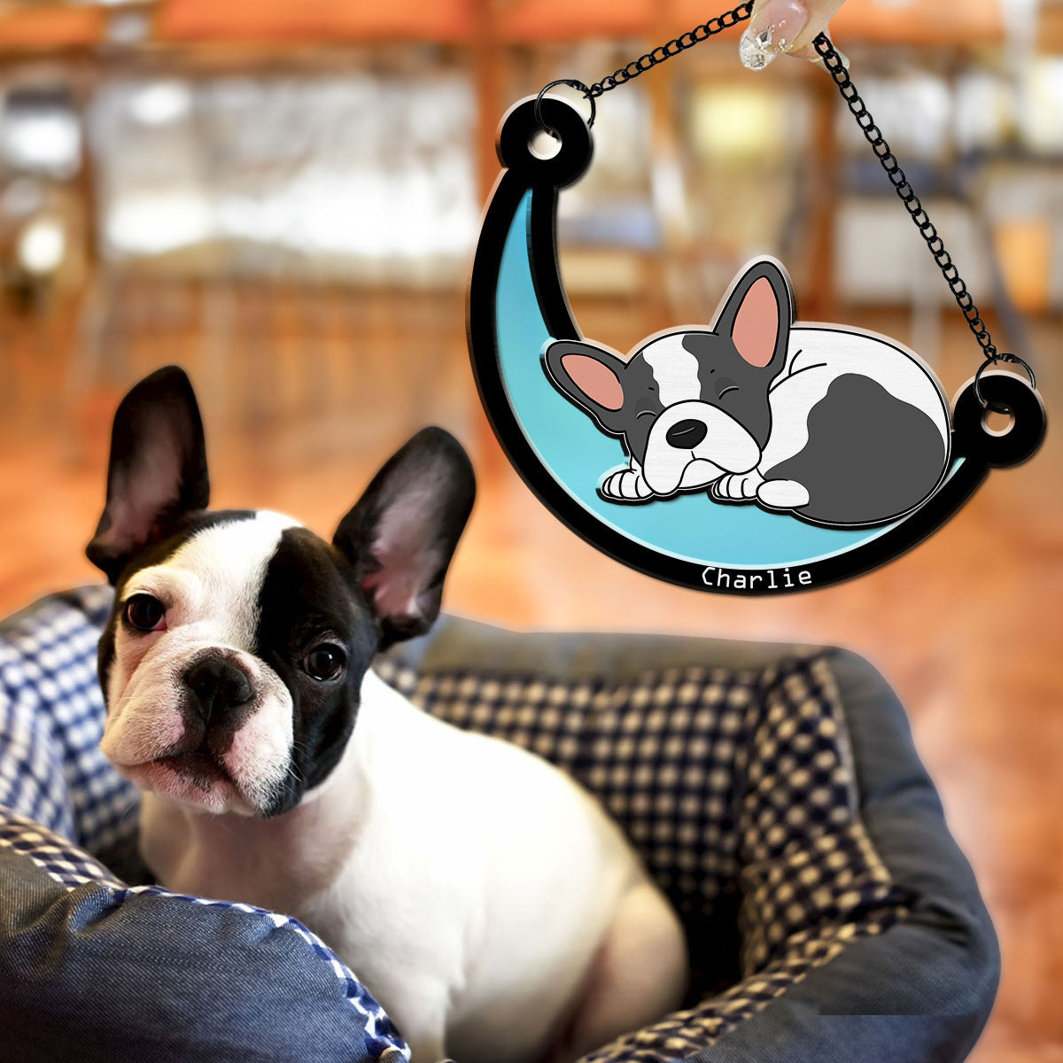 Personalized Curled Dog Sleeping On The Moon Suncatcher - Ideal Home Decor & Gift