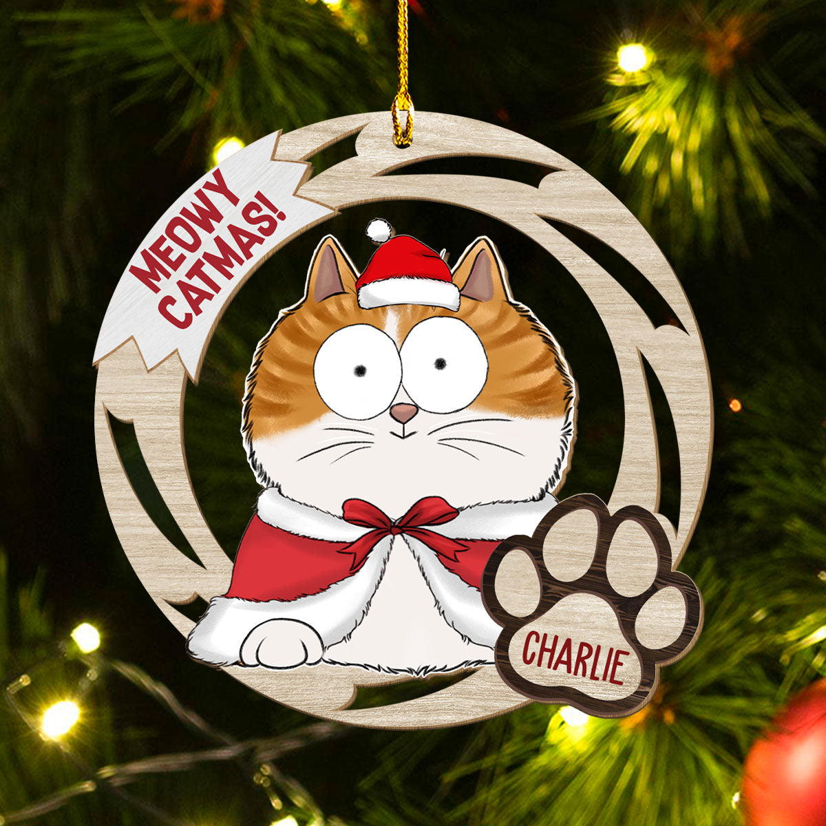 Meowy Catmas - Customizable Single - Layered Personalized Wood Christmas Ornament