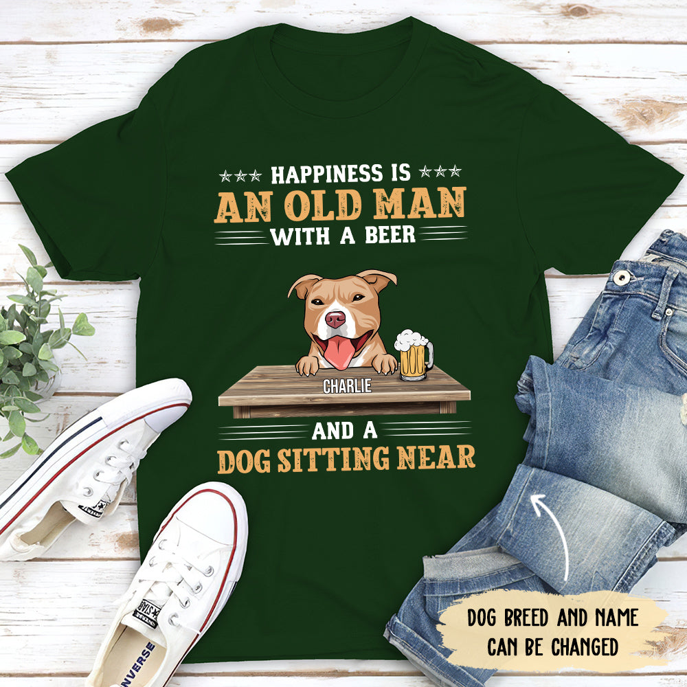 Personalized Unisex 'Old Man With Beer And Dog' T-shirt - Ideal Gift for Pet Lovers