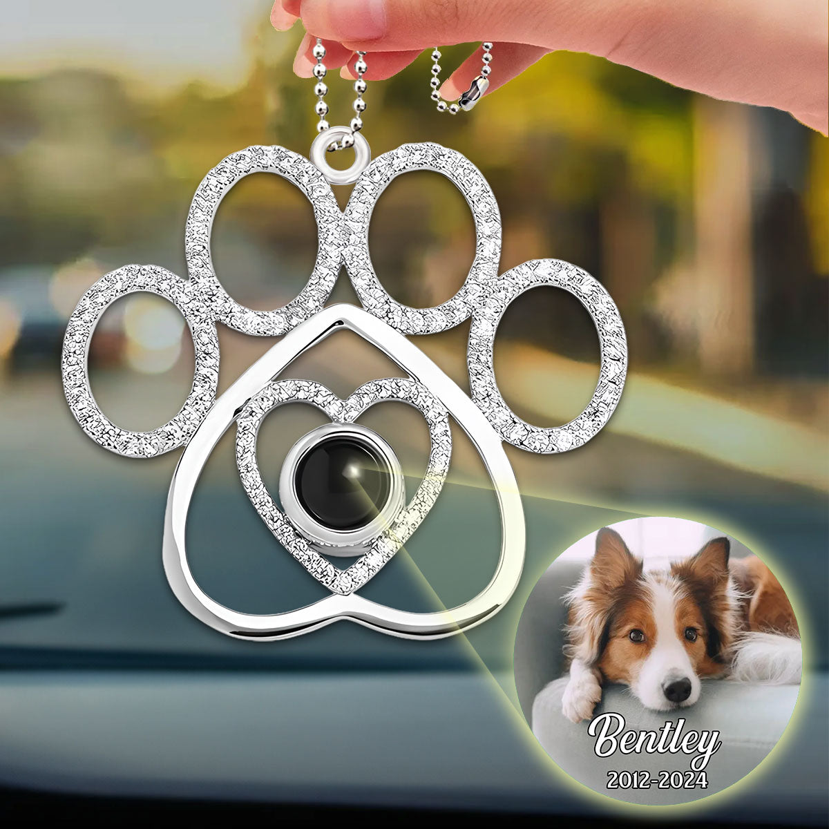 Personalized Pet Paw Projection Car Ornament: You Left Your Paw Prints On My Heart