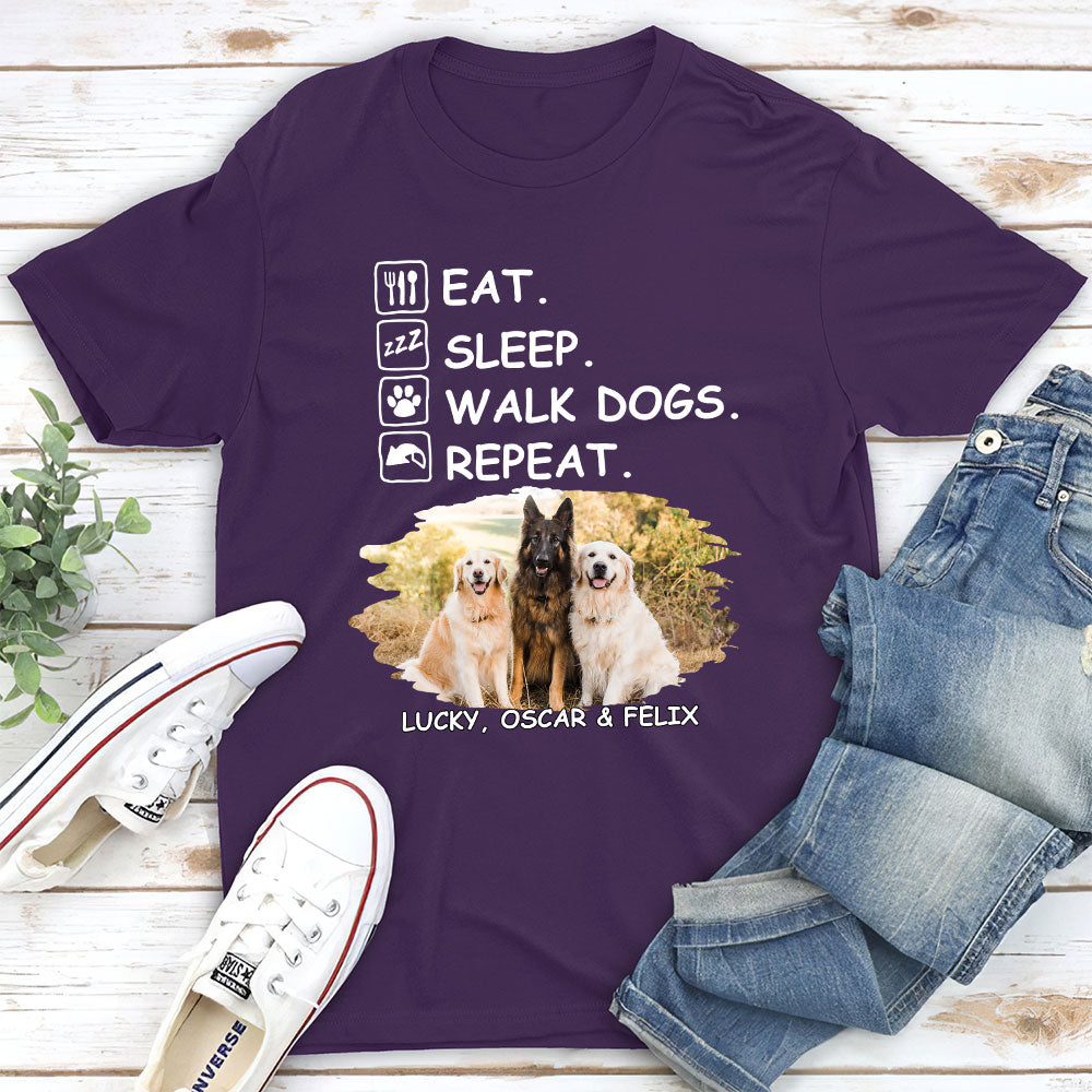 Personalized Unisex 'Eat Sleep Walk Repeat' T-shirt - Ideal Gift for Pet Lovers
