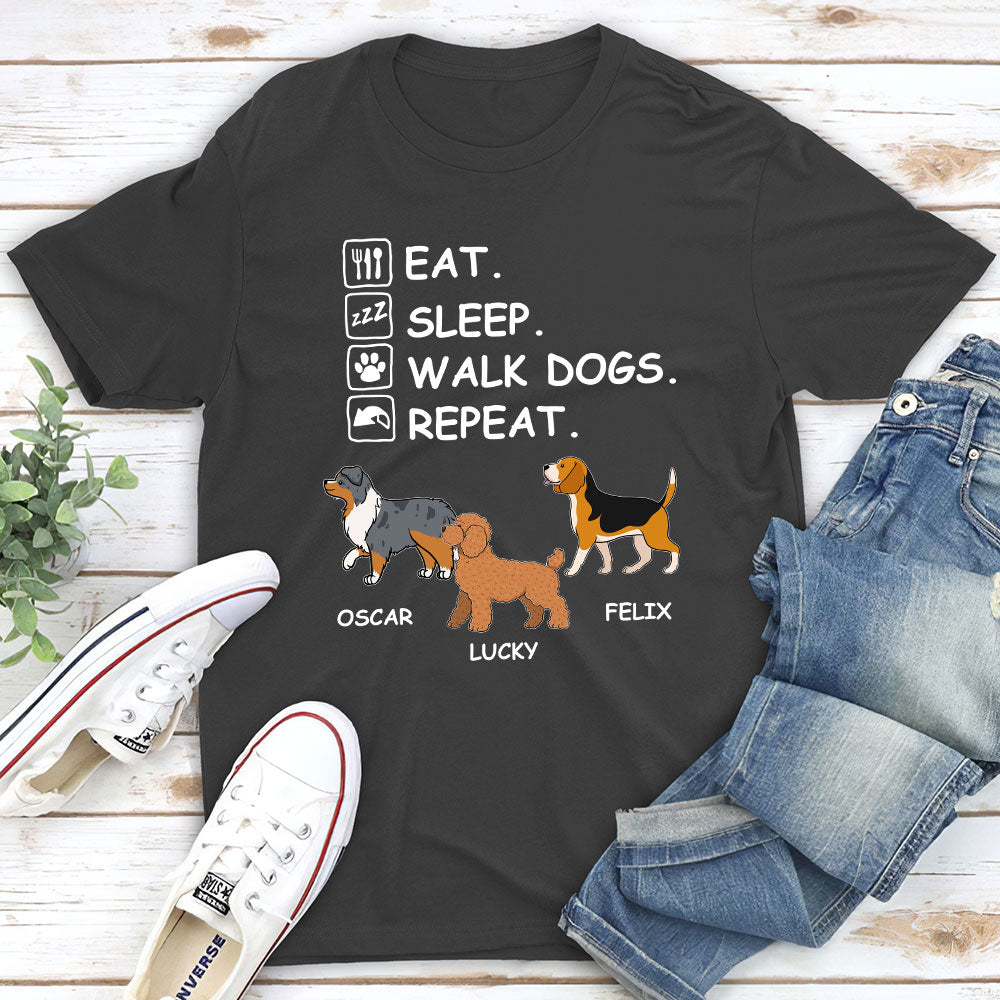 Personalized Unisex 'Eat Sleep Walk Repeat' T-shirt - Ideal Gift for Pet Lovers