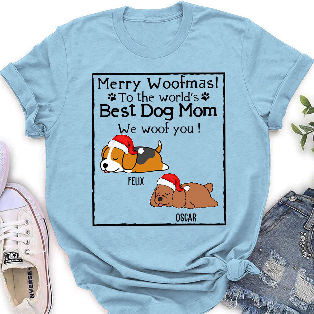 Personalized Christmas Woof Dog Mom and Dad Women's T-shirt - Ideal Gift for Pet Lovers