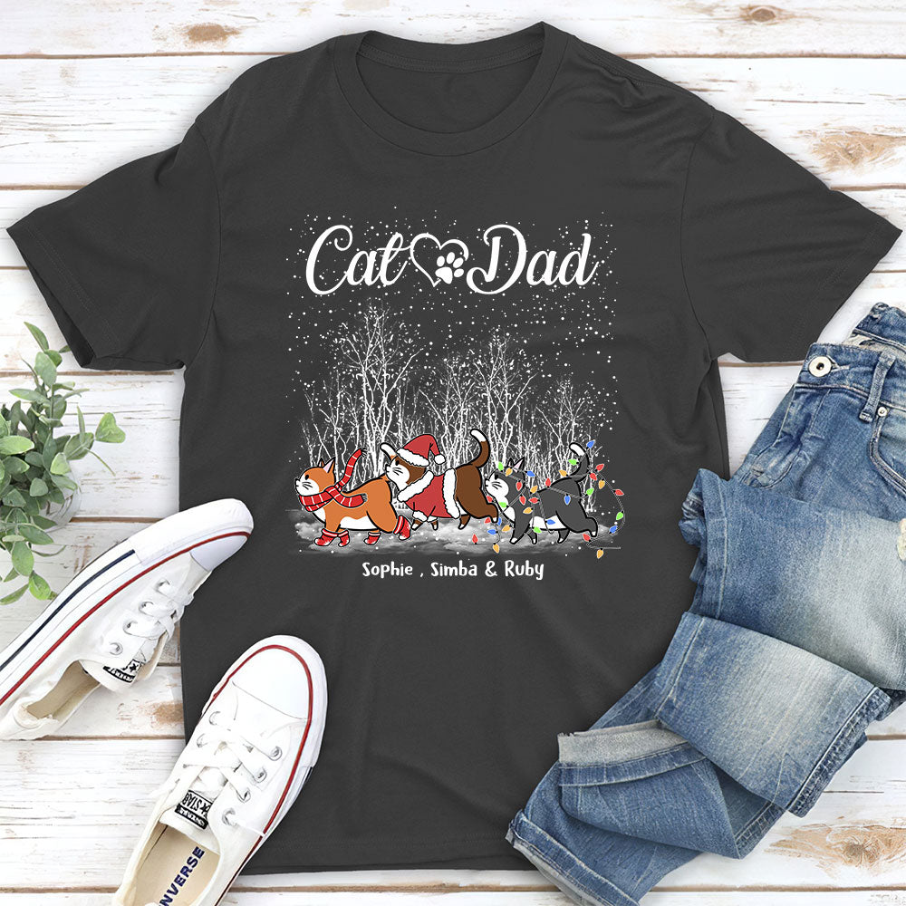 Customizable Cat Dad & Mom Unisex Snow T-shirt - Ideal Gift for Pet Lovers